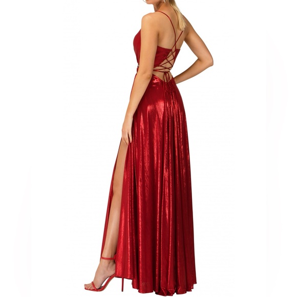 Cecilia Couture 2115 Hot Red Size 6 A Line Dress V Neck Tie Up Back NWT - Picture 2 of 7